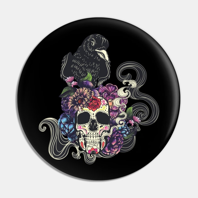 Sugar skull with crow Pin by AnnArtshock