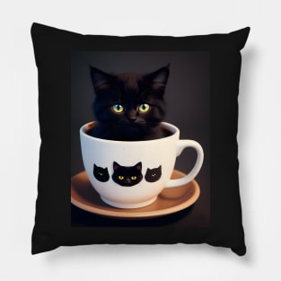 Adorable Black Cat Illustration- Modern Digital Art Pillow