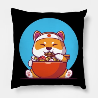 shiba inu eating ramen Pillow