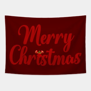 Merry Christmas with Holly and Bow Text Design Tapestry
