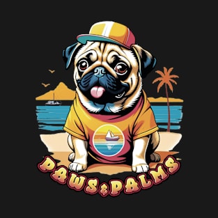 Paws and Palms, a Cute Pug on a beach T-Shirt