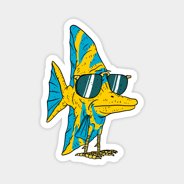 chicken fish friend. a fish with sunglasses. confused evolution. - Fish  Chicken - Magnet