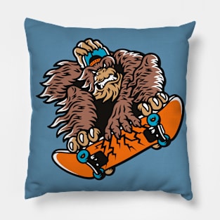 Skateboarding Sasquatch Cartoon Pillow