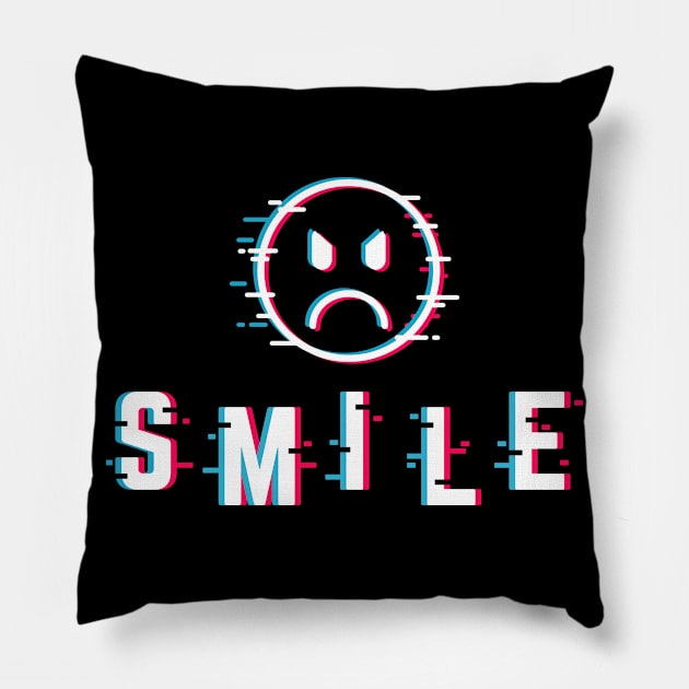 Smile glitched Pillow by Hmus