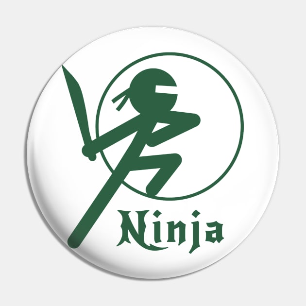 Stickman Ninja - Green Pin by Design Fern