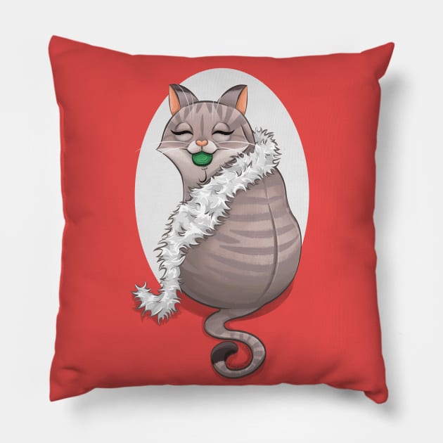 Christmas Cat Pillow by Art by Angele G