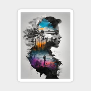 Woman Silhouette Blending With Surreal Sunset Magnet