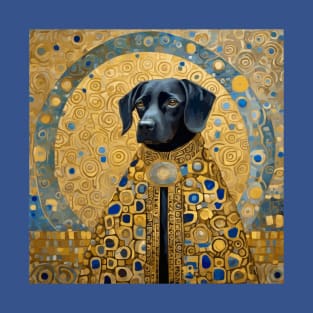 Gustav Klimt Style Black Dog with Golden Robe T-Shirt