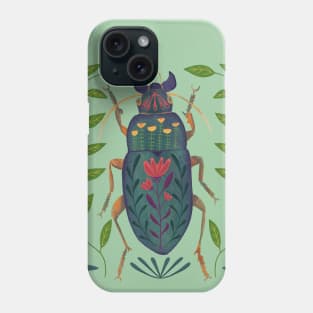 Pretty Whimsical Beetle Insect Art with flowers Phone Case