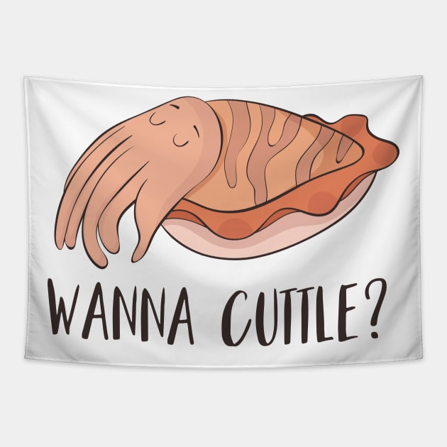 Wanna Cuttle? Cute Funny Cuttlefish Gift Tapestry by Dreamy Panda Designs