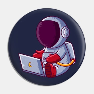 Cute Astronaut Working with Laptop Cartoon Pin