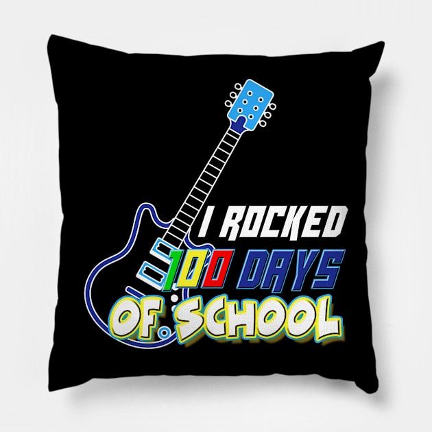 100th Day Of School Guitar Music Student Pillow by Skull Listening To Music