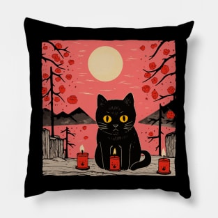 Japanese Black Cat. Kawaii Black Cat Pillow