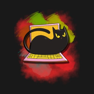 black cat on laptop T-Shirt