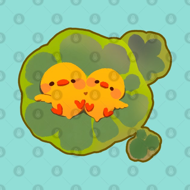 Cute Yellow Ducks Sunbathing on Lilypads by vooolatility