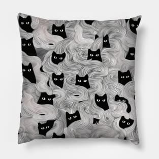 Black and White Liquid Cats Pattern Pillow