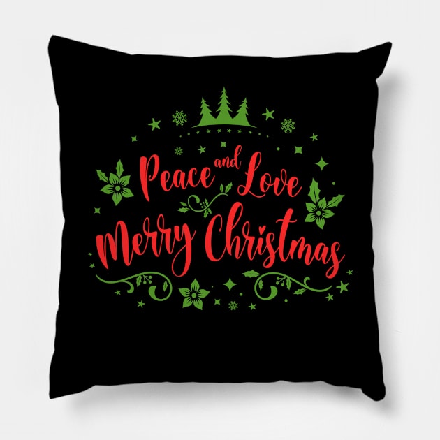 Peace and Love Merry Christmas design Pillow by FlyingWhale369