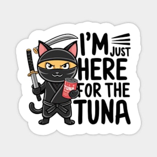 One design features a sneaky ninja cat with a katana in one hand and a can of tuna in the other. (6) Magnet