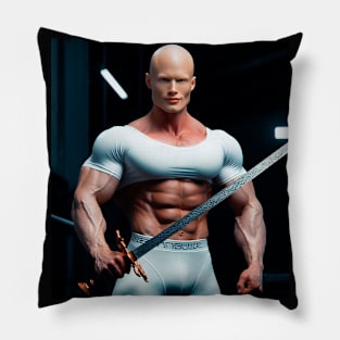 Nordic bald strong man holding sword Pillow