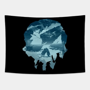 Blue Sea Of Thieves Skull Design Tapestry