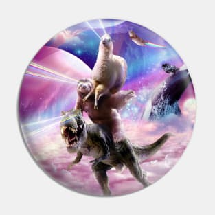 Laser Eyes Space Llama On Sloth Dinosaur - Rainbow Pin