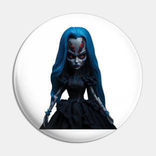 scary blue doll Pin