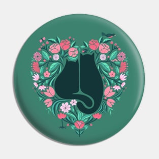 I Heart Cats and Flowers Green Version Pin