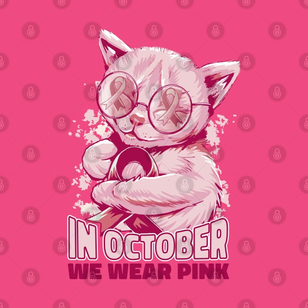 In October We Wear Pink Cute Cat Ribbon by Kali Space