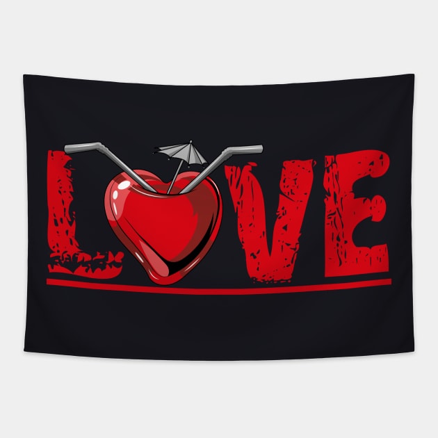 Heart Cocktail Love Typography Tapestry by Foxxy Merch