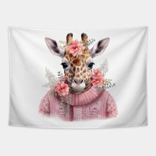 Pink Christmas Giraffe Tapestry