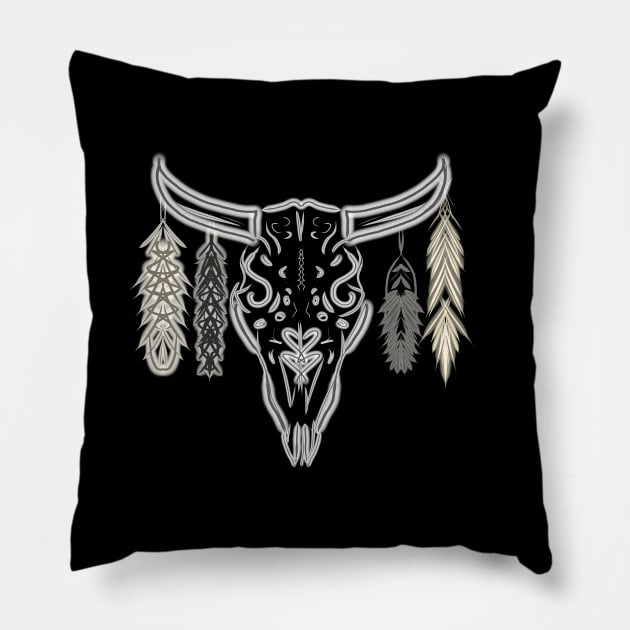 Skull and Feather Pillow by Fickle and Fancy