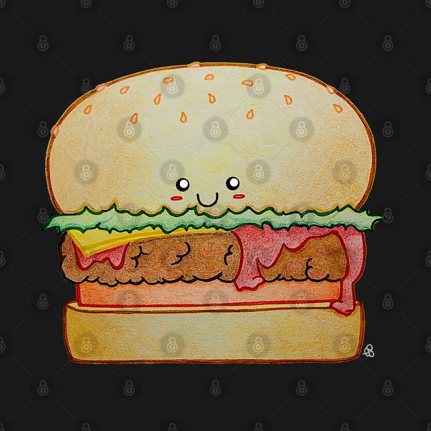 Juicy Burger - A Happy Cute Hamburger With Kawaii Face by Elinaana