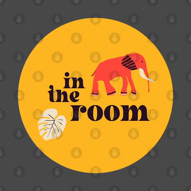 Elephant in the room: Retro font and art in bright red and yellow (with bonus monstera leaf) by PlanetSnark