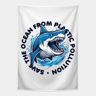 save ocean shark plastic pollution Tapestry