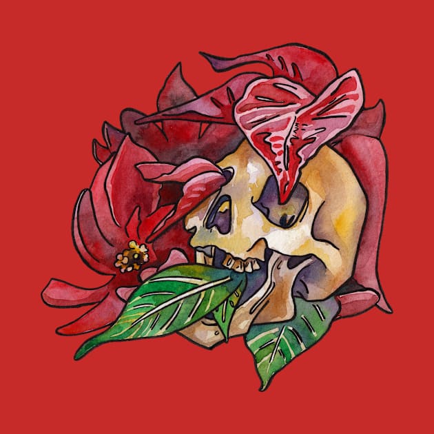 Poinsettia Skull for Christmas Cheer by JenTheTracy