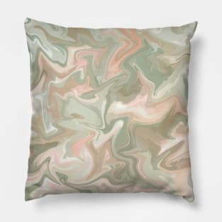 Silver Sage Silk Marble - Light Sage Green, Peach, and Off White Liquid Paint Pattern Pillow