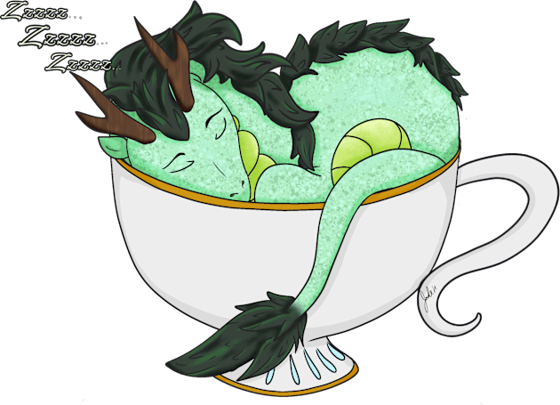 Sleepy Tea Dragon Kids T-Shirt by Jade Wolf Art