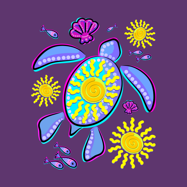 Sea Turtle and Sun Abstract Glitch Ultraviolet by BluedarkArt