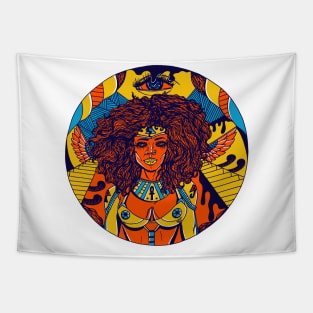 Orange Blue Kemet Warrior Tapestry