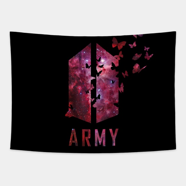 BTS Army logo with destructive butterfly (red galaxy) | Kpop Army Tapestry by Vane22april