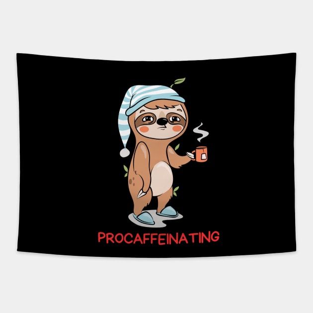 Procaffeinating | Procrastinator Coffee Pun Tapestry by Allthingspunny