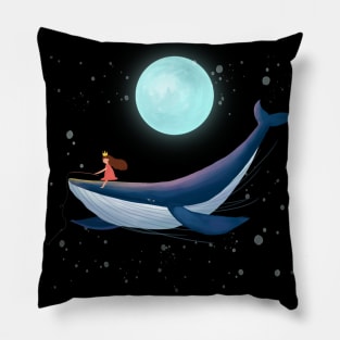 Fishing With Whale drak Design animal cute art Pillow