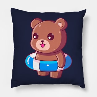 Cute brown bear with swimming ring summer vacation Pillow