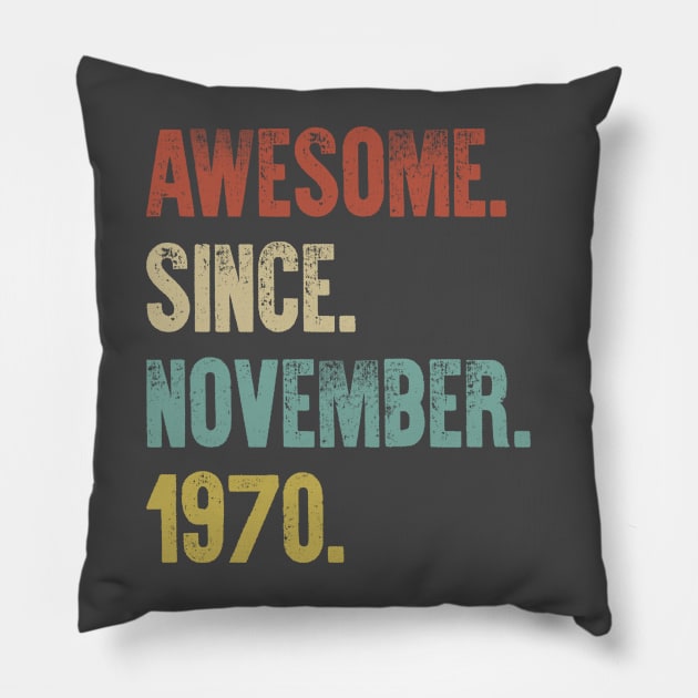 Retro Vintage 50th Birthday Awesome Since November 1970 Pillow by DutchTees