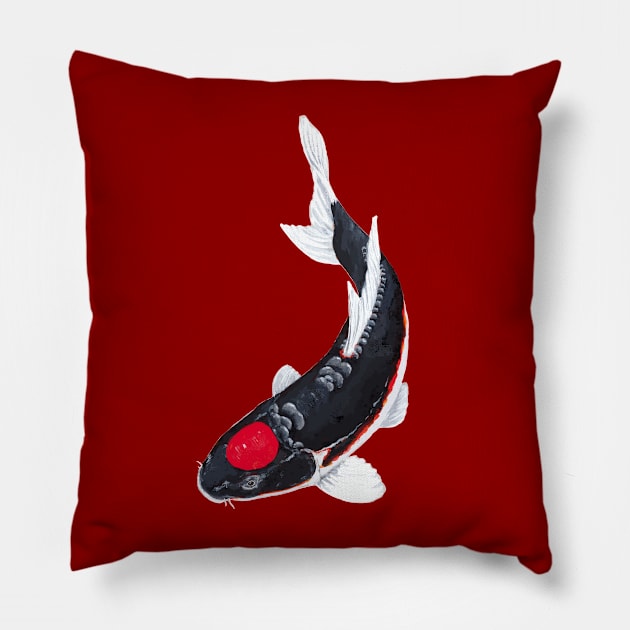 Black Tancho Koi Carp Pillow by Koiartsandus