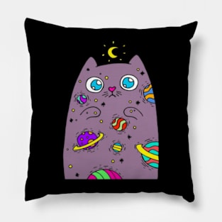 Space galaxy moon cat  play with star Pillow