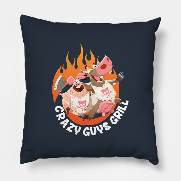 Crazy Guys Grill Pillow by Celestial Rex