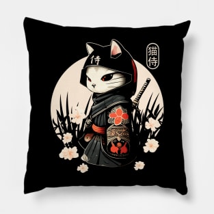 Samurai Cat Tattoo, Kawaii Ninja Cat Pillow