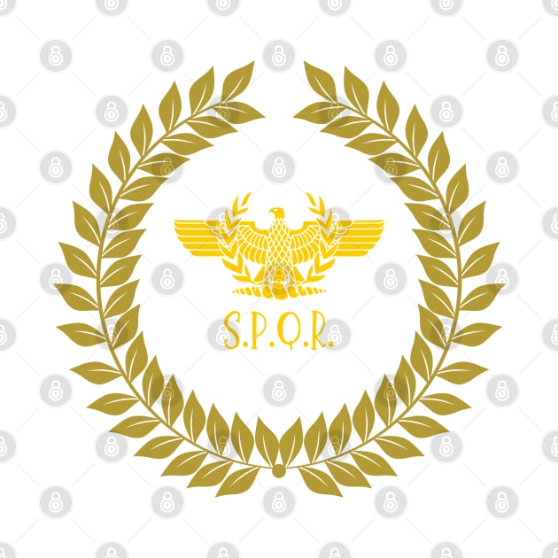 In this picture we see a laurel wreath inside which is a golden eagle, the symbol of the Roman Empire. by Atom139