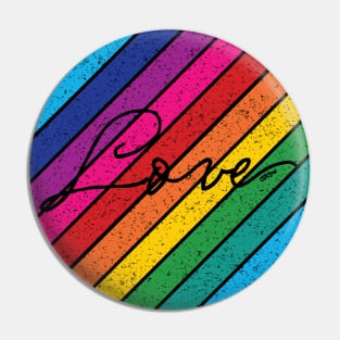 Retro Diagonal Rainbow Stripes Love Pin